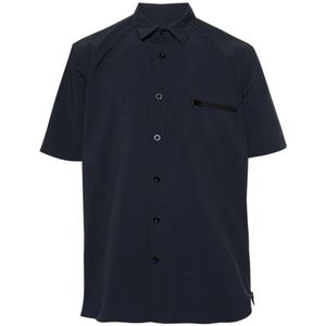 Sacai, Blauw Polyester Overhemd met Bowling Kraag en Ritssluiting Zak Blauw, Heren, Maat:L
