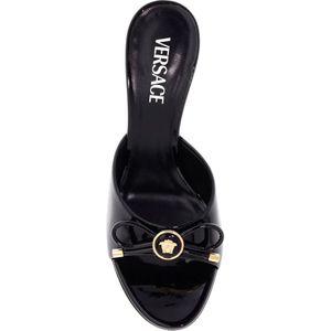 Versace, Schoenen, Dames, Zwart, 39 EU, Leer, Opera Bow Heeled Muiltjes