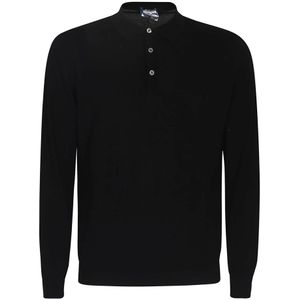 Drumohr, Tops, Heren, Zwart, XL, Katoen, Zwarte Fijngebreide Polosweatshirt