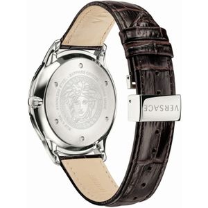 Versace, Accessoires, Heren, Veelkleurig, ONE Size, Bruin Lederen Zilver Stalen GMT Horloge