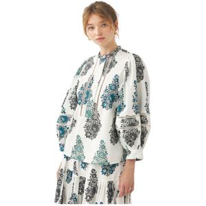 Antik Batik, Blouses & Shirts, Dames, Wit, S, Katoen, Pofmouw printblouse Muguet