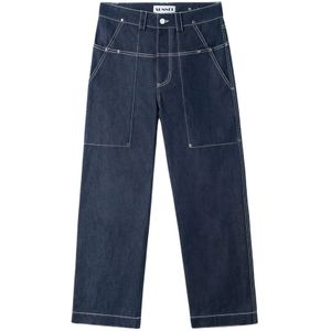 Sunnei, Donkere denim jeans met contrast stiksels Blauw, Heren, Maat:L