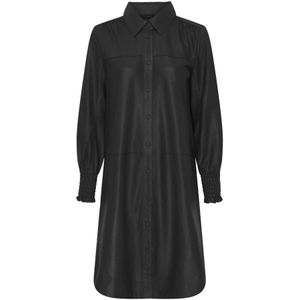 Notyz, Oversized Shirtjurk met Smock Skind en Gunmetal Accents Zwart, Dames, Maat:S