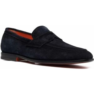 Santoni, Schoenen, Heren, Blauw, 44 EU, Leer, Blauwe Leren Loafers Casual Flats