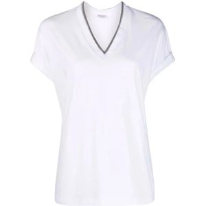 Brunello Cucinelli, Tops, Dames, Wit, S, Katoen, Witte Topwear voor Vrouwen