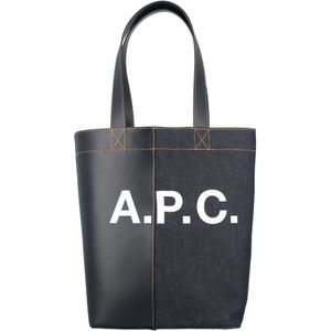 A.p.c., Tassen, Dames, Zwart, ONE Size, Katoen, Donkerblauwe Handtas Axel Tote Tas