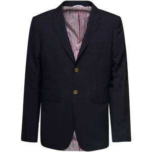 Thom Browne, Klassieke pasvorm jassen in Engineered 4 Bar Plain Weave Suiting Blauw, Heren, Maat:L