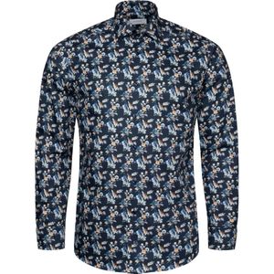 Eton, Print Overhemd, Makkelijk Strijkbaar Blauw, Heren, Maat:2XL