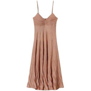 Twinset, Kleedjes, Dames, Bruin, S, Lurexgaren Slipdress met Ruches en Plooien