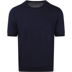 Tagliatore, Katoen Gebreid T-Shirt Ss 24 Italië Blauw, Heren, Maat:M