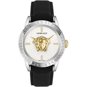 Versace, Accessoires, Heren, Veelkleurig, ONE Size, V-Code Restyling Palazzo Horloge Zwart Zilver