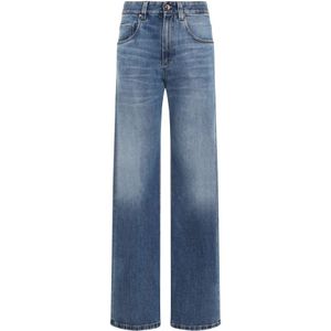 Brunello Cucinelli, Jeans, Dames, Blauw, S, Denim, Blauwe Denim Straight Leg Pant