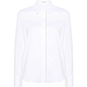 Brunello Cucinelli, Blouses & Shirts, Dames, Wit, L, Katoen, Witte Katoenen Overhemd met Voorsluiting