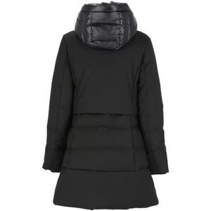 Woolrich, Mantels, Dames, Zwart, M, Zwarte Gewatteerde Parka met Capuchon