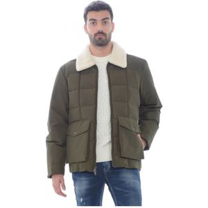 Woolrich, Jassen, Heren, Groen, M, Katoen, Gewatteerde jas met imitatiebont kraag