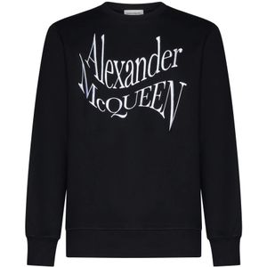 Alexander McQueen, Sweatshirts & Hoodies, Heren, Zwart, L, Katoen, Zwarte Geborduurde Logo Trui