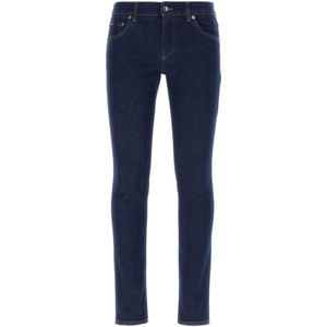 Dolce & Gabbana, Donkerblauwe stretch denim jeans, Skinny fit voor heren Blauw, Heren, Maat:L