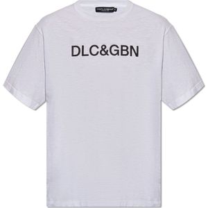 Dolce & Gabbana, Tops, Heren, Wit, L, Katoen, T-shirt met logo