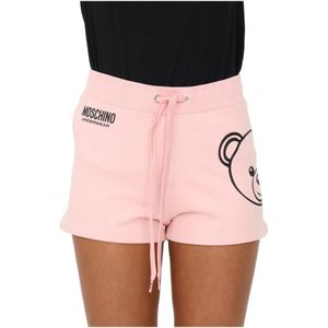 Moschino, Korte broeken, Dames, Roze, S, Korte shorts met berenprint