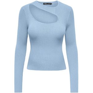 Only, Peek-a-Boo O-Neck Trui in Cashmere Blue Blauw, Dames, Maat:S