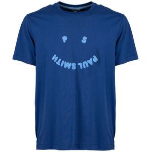 PS By Paul Smith, Tops, Heren, Blauw, S, Katoen, Contrasterend Logo T-Shirt voor Heren