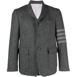 Thom Browne, Grijze Blazer met Streepdetail Grijs, Heren, Maat:L