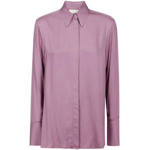 Xacus, Blouses & Shirts, Dames, Roze, S, Italiaanse Kraag Overhemd met Verborgen Knoopsluiting