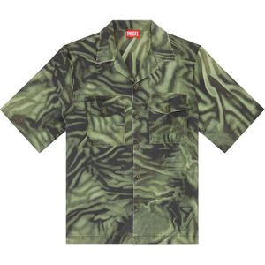 Diesel, Overhemden, Heren, Veelkleurig, XL, Short-sleeve shirt with zebra-camo print