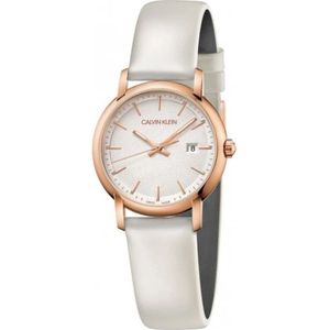 Calvin Klein, Accessoires, Dames, Wit, ONE Size, Gevestigd Wit Leren Quartz Horloge