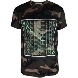 Valentino Garavani, Tops, Heren, Veelkleurig, S, Katoen, Camouflage Katoenen T-shirt
