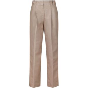 Calvin Klein, Neutrale Taupe Leren Broek Beige, Dames, Maat:L