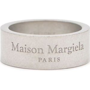 Maison Margiela, Zilveren Logo Gegraveerde Ring Grijs, Heren, Maat:XL