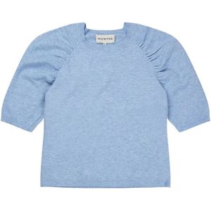 Munthe, Blouses & Shirts, Dames, Blauw, L, Wol, Lichtblauwe Trui met Pofmouwen