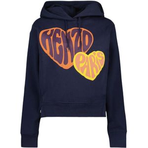 Kenzo, Sweatshirts & Hoodies, Dames, Blauw, S, Katoen, Paris Hoodie met Logo Print