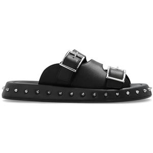 Alexander McQueen, Schoenen, Dames, Zwart, 39 EU, Leer, Leren Slides