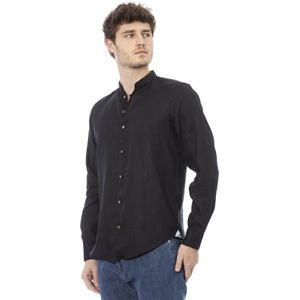 Baldinini, Overhemden, Heren, Zwart, L, Regular Fit Koreaanse Kraag Shirt