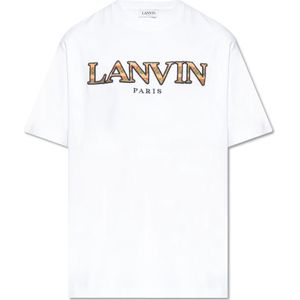 Lanvin, Tops, Heren, Wit, L, Katoen, T-shirt met logo