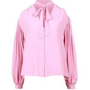 Msgm, Blouses & Shirts, Dames, Roze, S, Roze V-hals Blouse met Strik