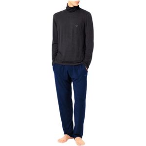 Emporio Armani, Broeken, Heren, Blauw, S, Wol, Blauwe loungebroek met wol-effect