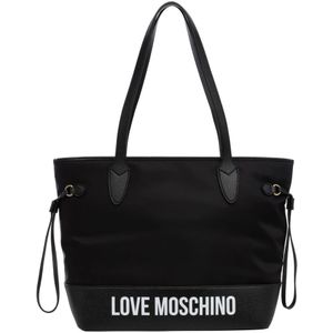Love Moschino, Tassen, Dames, Zwart, ONE Size, Logo Print Tote Bag met Rits