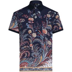 Etro, Bloemenprint Navy Roma Polo Blauw, Heren, Maat:2XL