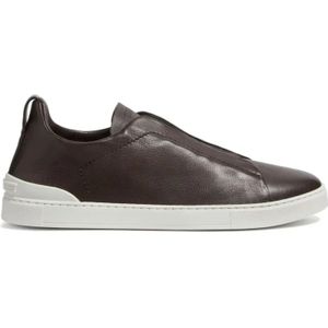 Ermenegildo Zegna, Schoenen, Heren, Bruin, 44 EU, Leer, Bruine Triple Stitch Sneakers