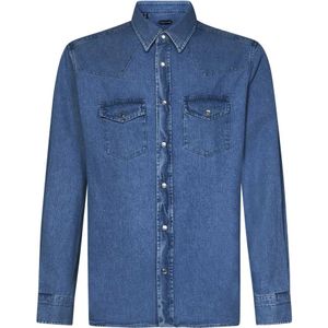 Tom Ford, Overhemden, Heren, Blauw, XL, Katoen, Blauwe Snap Button Overhemd