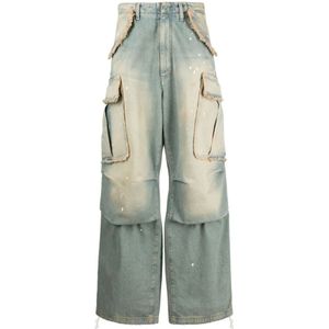 Darkpark, Jeans, Dames, Blauw, W27, Katoen, Bleek-effect wide-leg cargo jeans