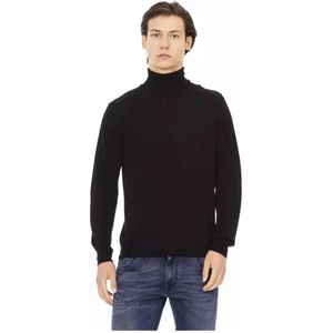 Baldinini, Truien, Heren, Zwart, S, Monogram Turtleneck Sweater voor Heren