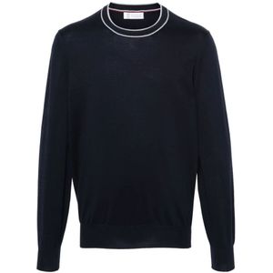Brunello Cucinelli, Truien, Heren, Blauw, XL, Blauwe Sweaters voor Heren