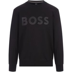 Hugo Boss, Sweatshirts & Hoodies, Heren, Zwart, 2Xl, Katoen, Zwart Sweatshirt van Terry Cloth met Rubberen Print Logo