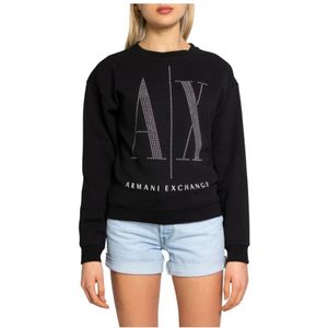 Armani Exchange, Sweatshirts & Hoodies, Dames, Zwart, L, Katoen, Stijlvolle vrouwelijke sweatshirt zonder capuchon