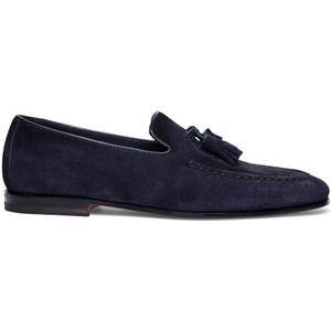 Santoni, Schoenen, Heren, Blauw, 40 EU, Suède, Klassieke Suede Loafer