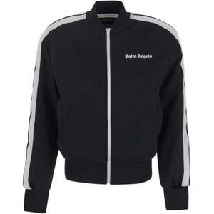 Palm Angels, Sweatshirt met rits in Bomber Track Jacket-stijl Zwart, Dames, Maat:S